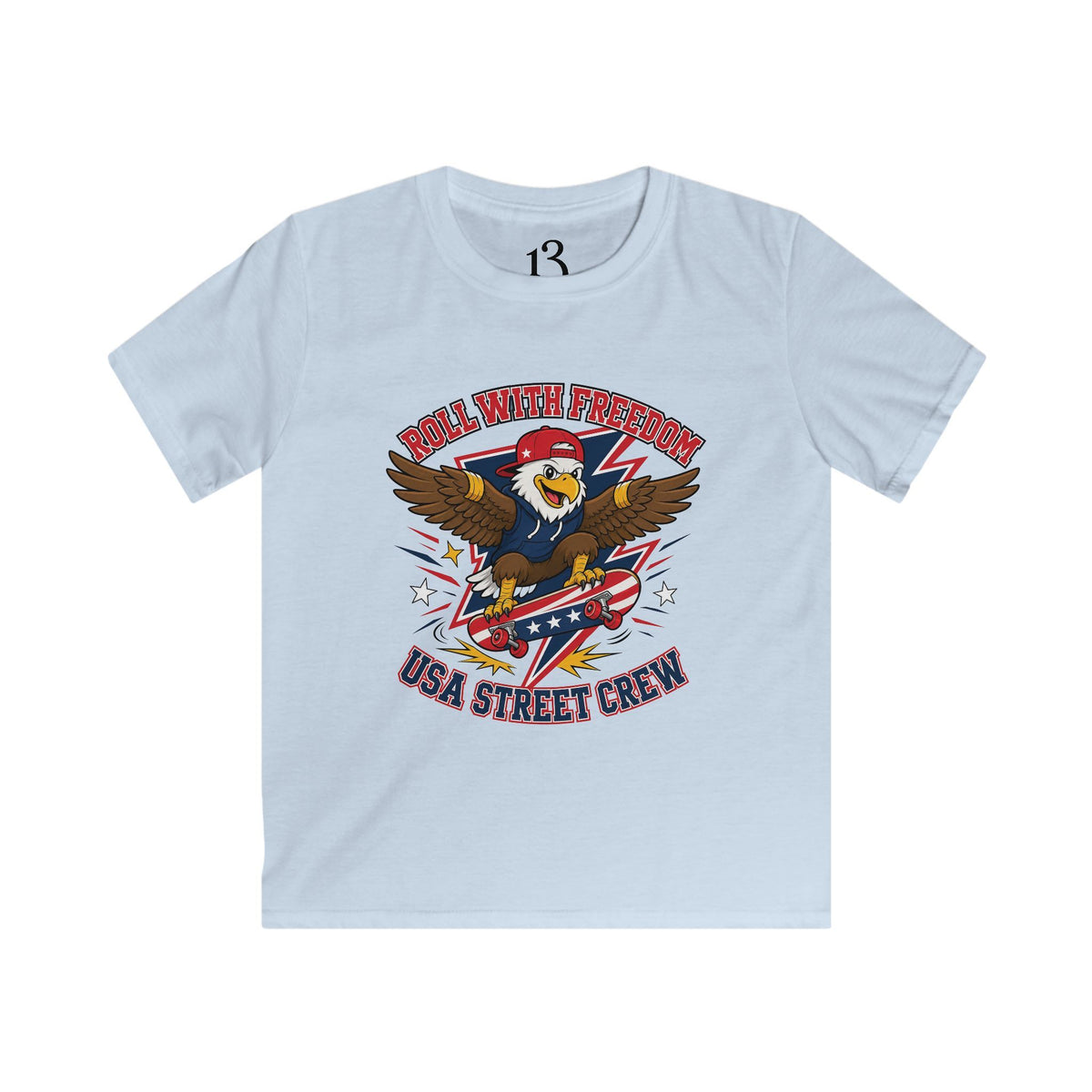 Kids Tee — 'Skate With Freedom' Eagle USA Street Crew Patriotic Skateboard Shirt