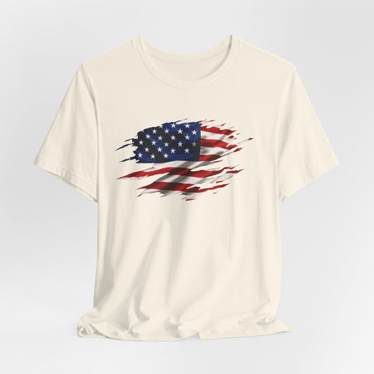Ripped American Flag T-Shirt — Distressed USA Patriotic Tee for 4th of July
