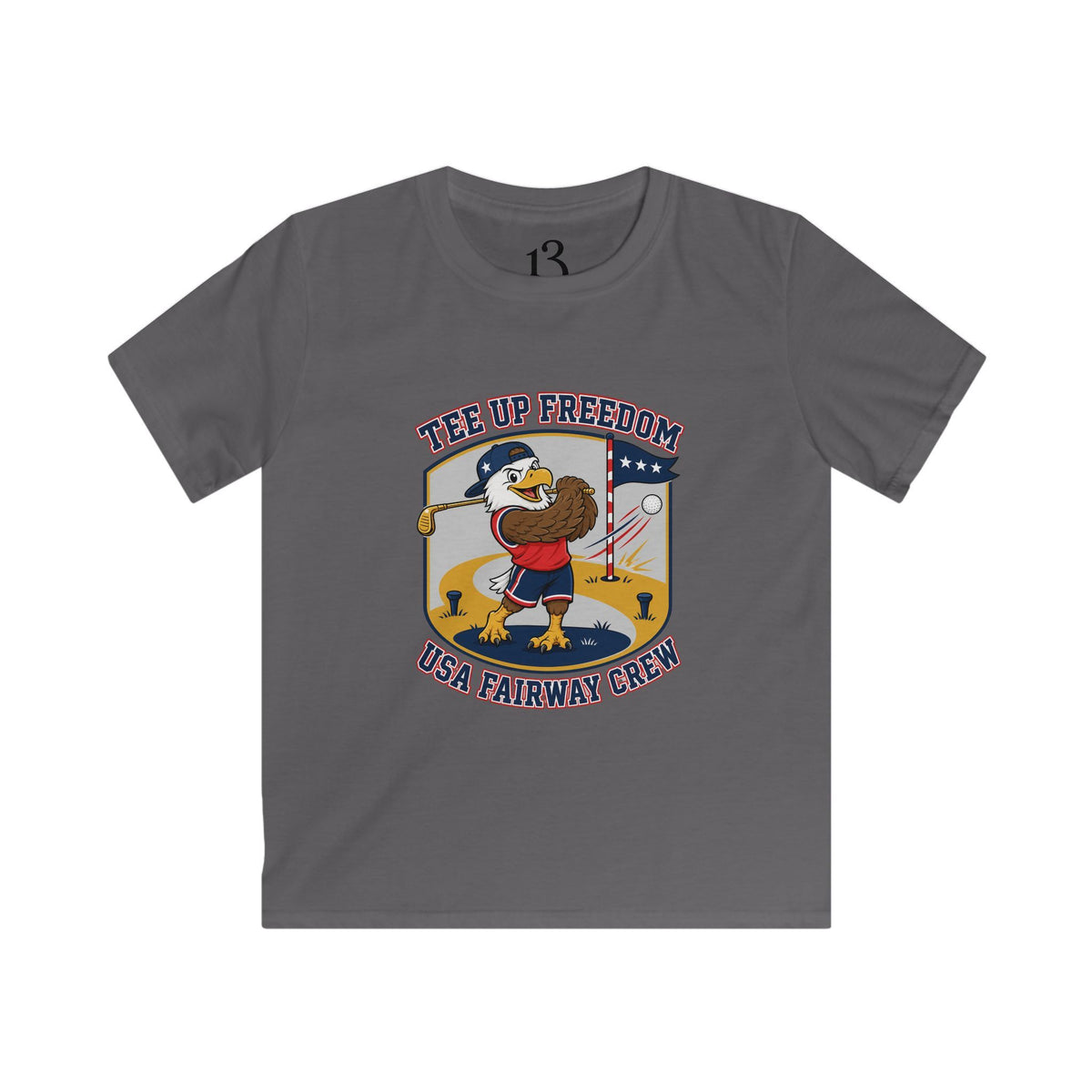 Kids T-Shirt - 'Tee Up Freedom' USA Fairway Crew Golf Graphic Tee for Boys