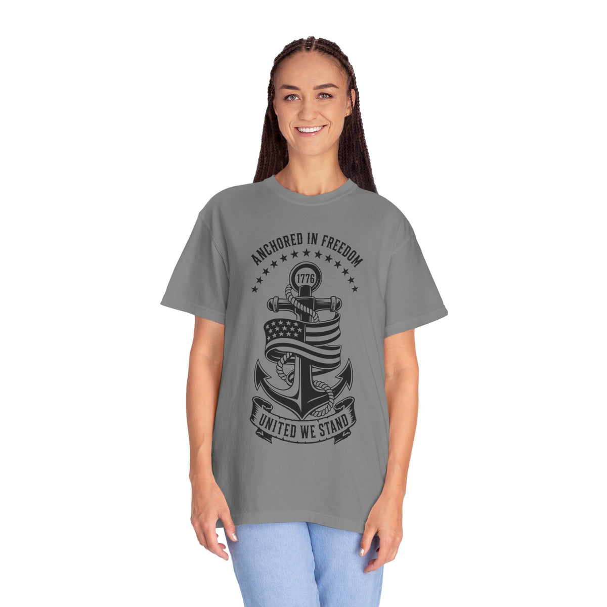 Anchored in Freedom T-Shirt — "United We Stand" Patriotic Anchor Tee