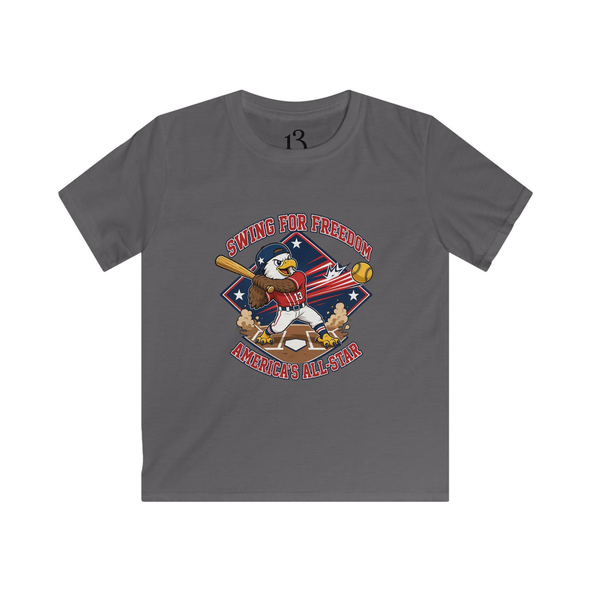 Kids Tee - "Swinging for Freedom" Patriotic Baseball Eagle Design