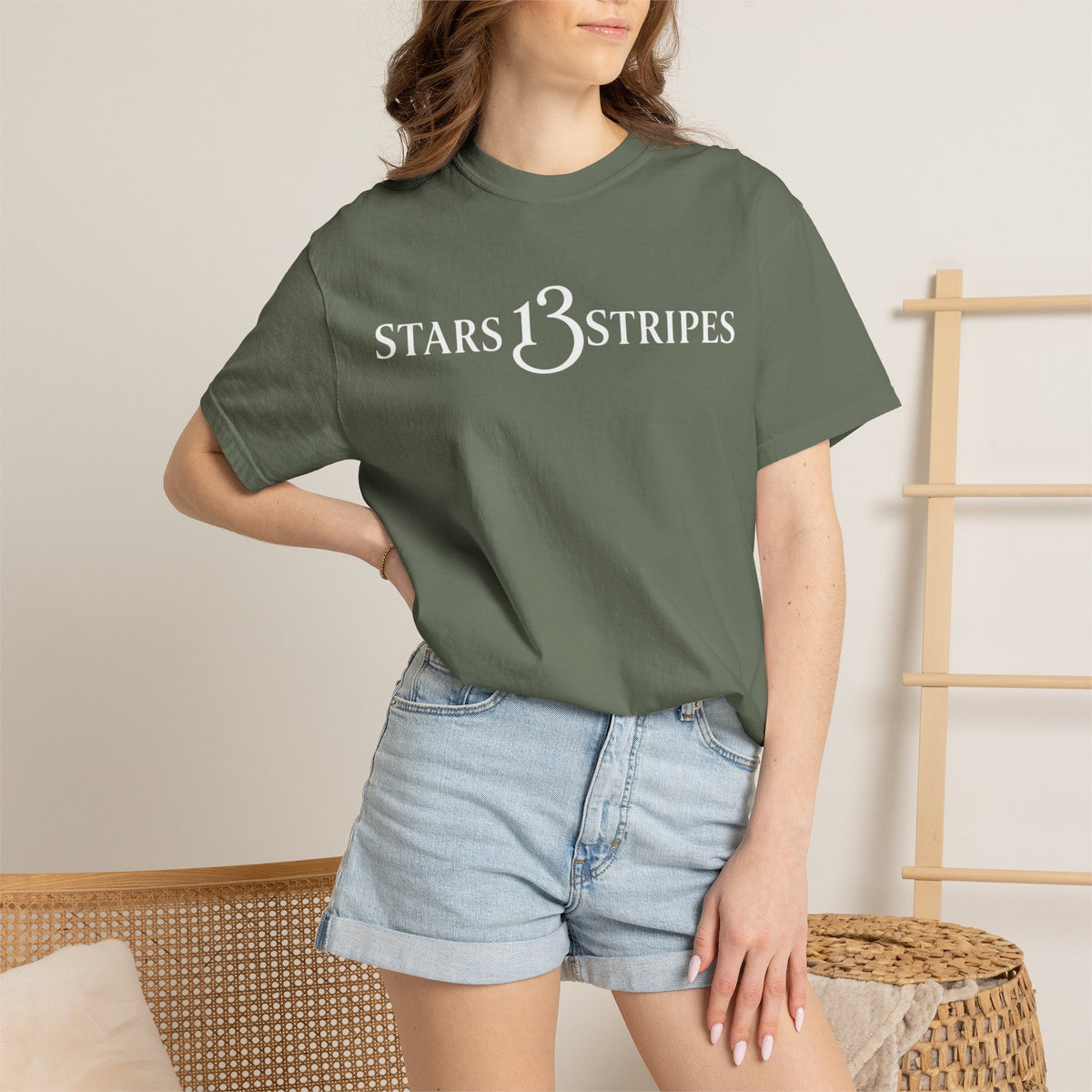 Stars13stripeS T‑Shirt — Vintage Olive Graphic Tee