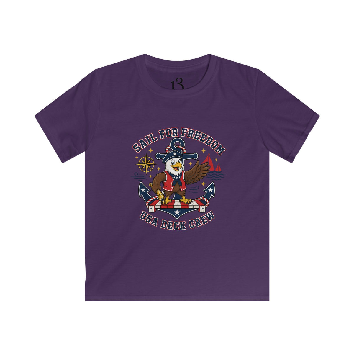Kids Tee — "Sail for Freedom" USA Deck Crew Patriotic Sailor Graphic