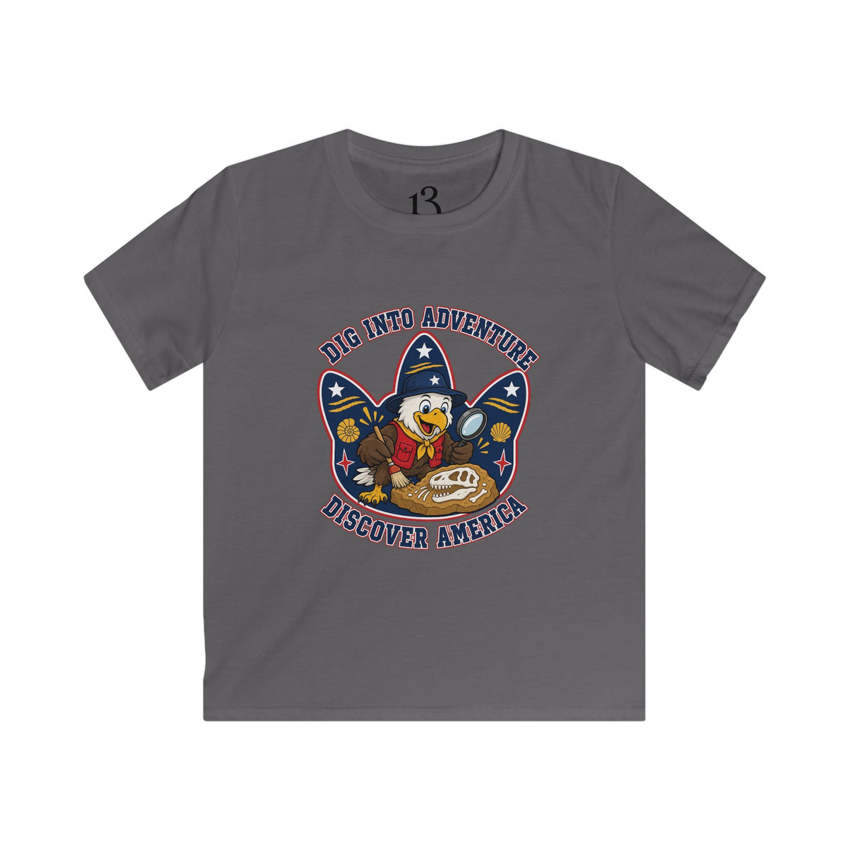 Kids T-Shirt - "Dig Into Adventure: Discover America" Patriotic Eagle Tee