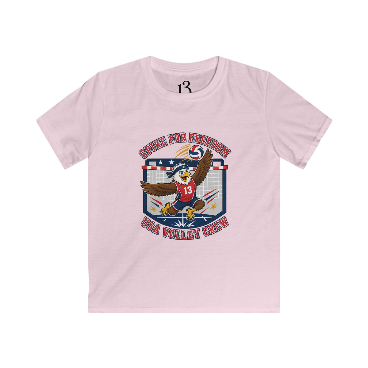 Kids Volleyball T‑Shirt — Eagle Playing Volleyball Graphic (Cheer For Victory)