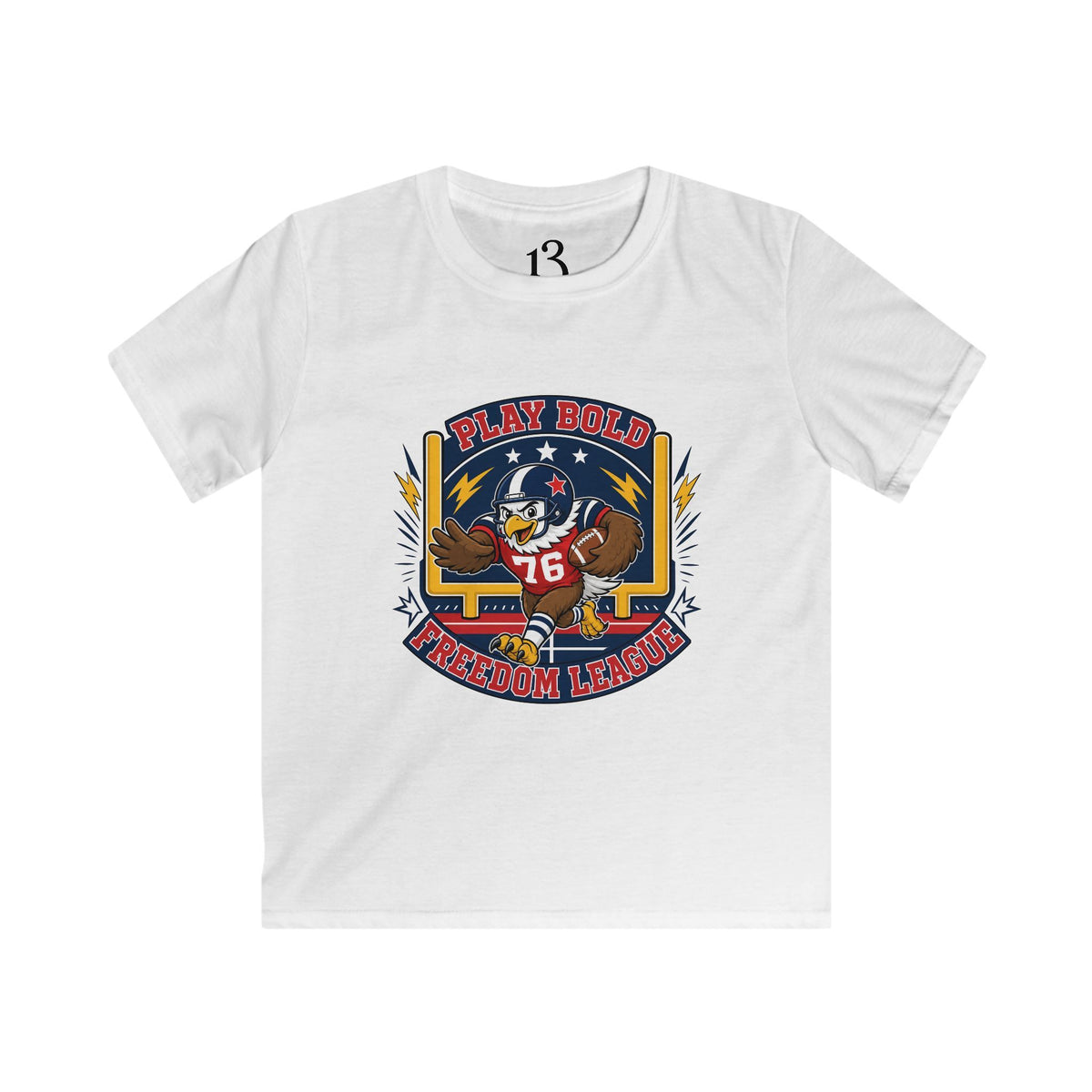 Kids Football Tee — "Play Bold: Freedom League" Retro Mascot Shirt