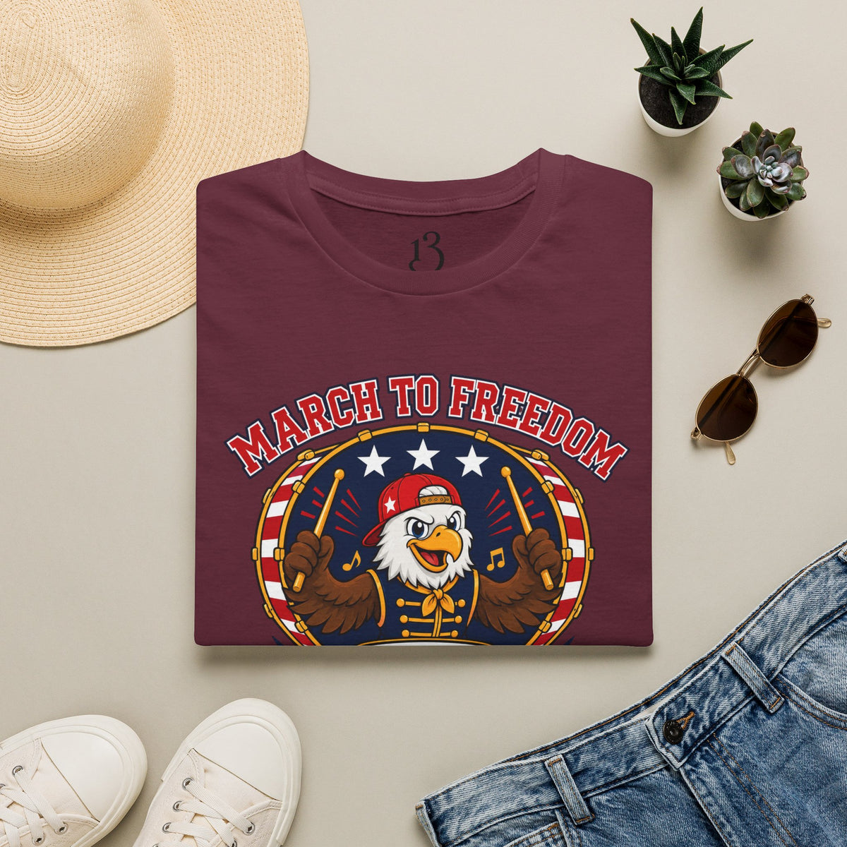 T-Shirt — "March to Freedom" Patriotic Eagle Drumline Tee