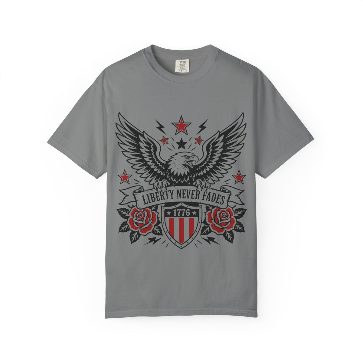 Liberty Never Fades Eagle T-Shirt — Patriotic 1776 Shield Tee