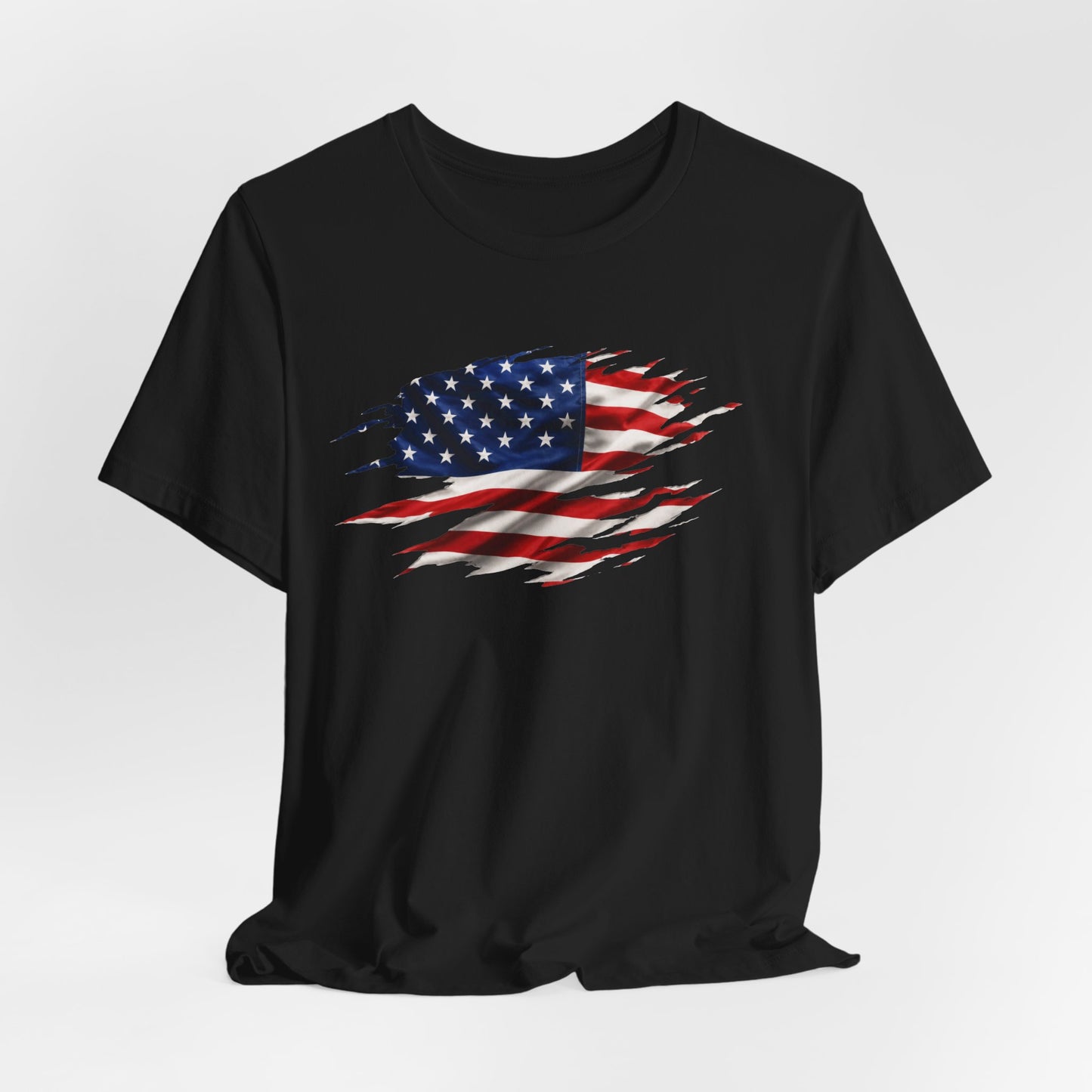 Ripped American Flag T-Shirt — Distressed USA Patriotic Tee for 4th of July