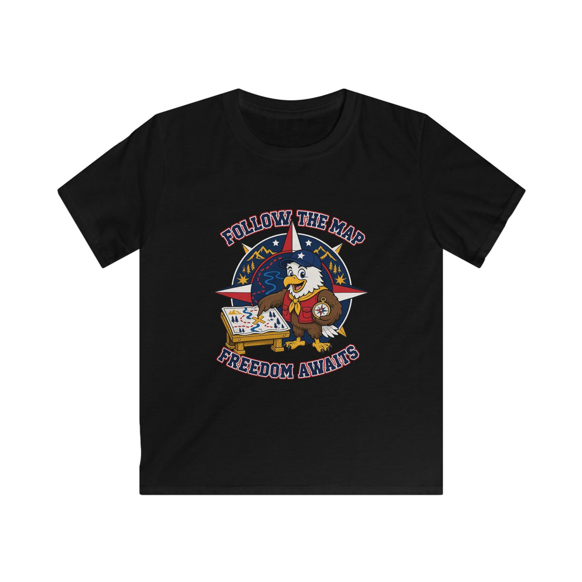 Kids Tee – "Follow the Map, Freedom Awaits" Eagle Adventure Graphic