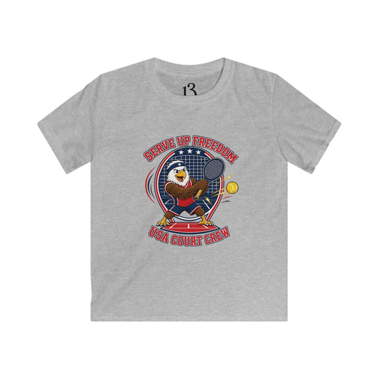 Kids Tee — 'Swing Up Freedom' Tennis Graphic Youth Shirt