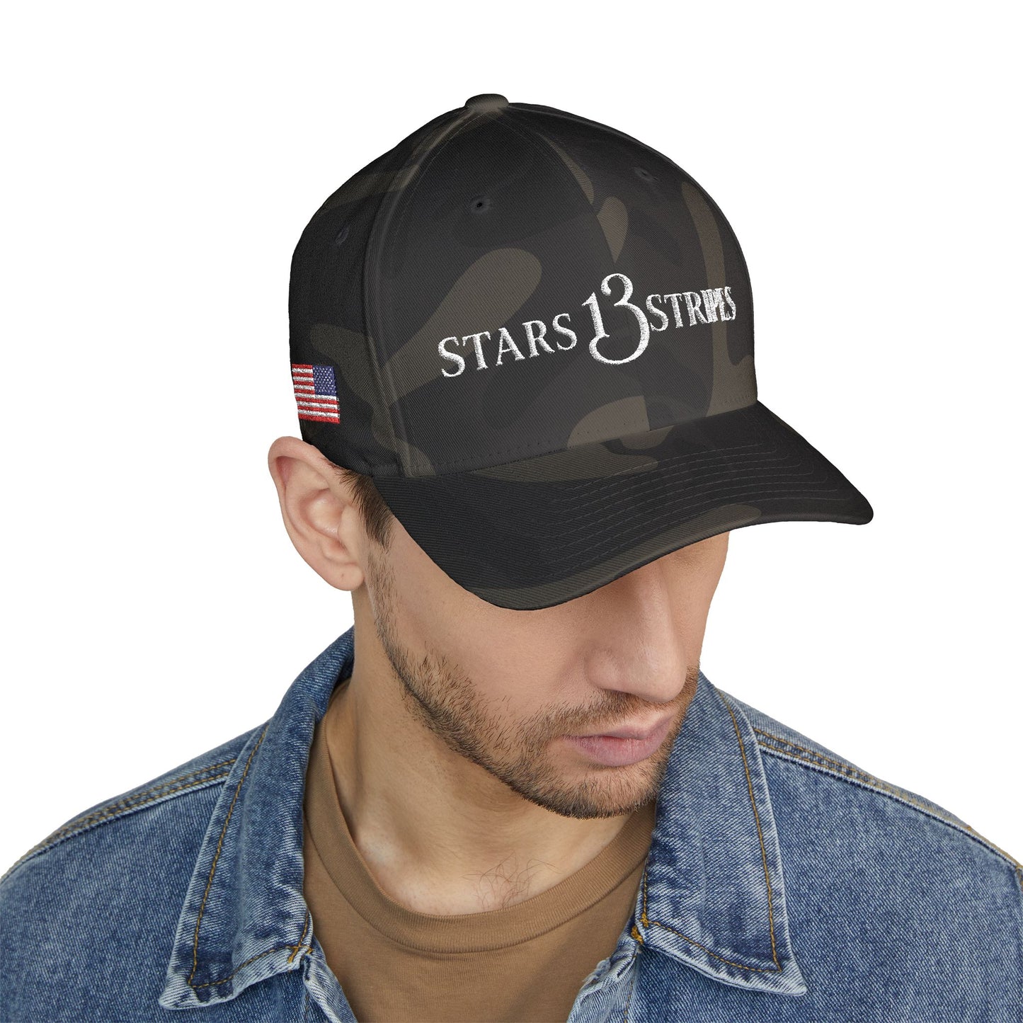 Stars13stripeS Embroidered Enclosed Back Cap White Font