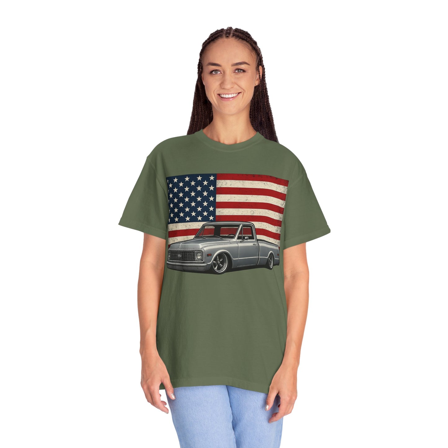 Vintage Chevy C10 Truck T-Shirt with American Flag