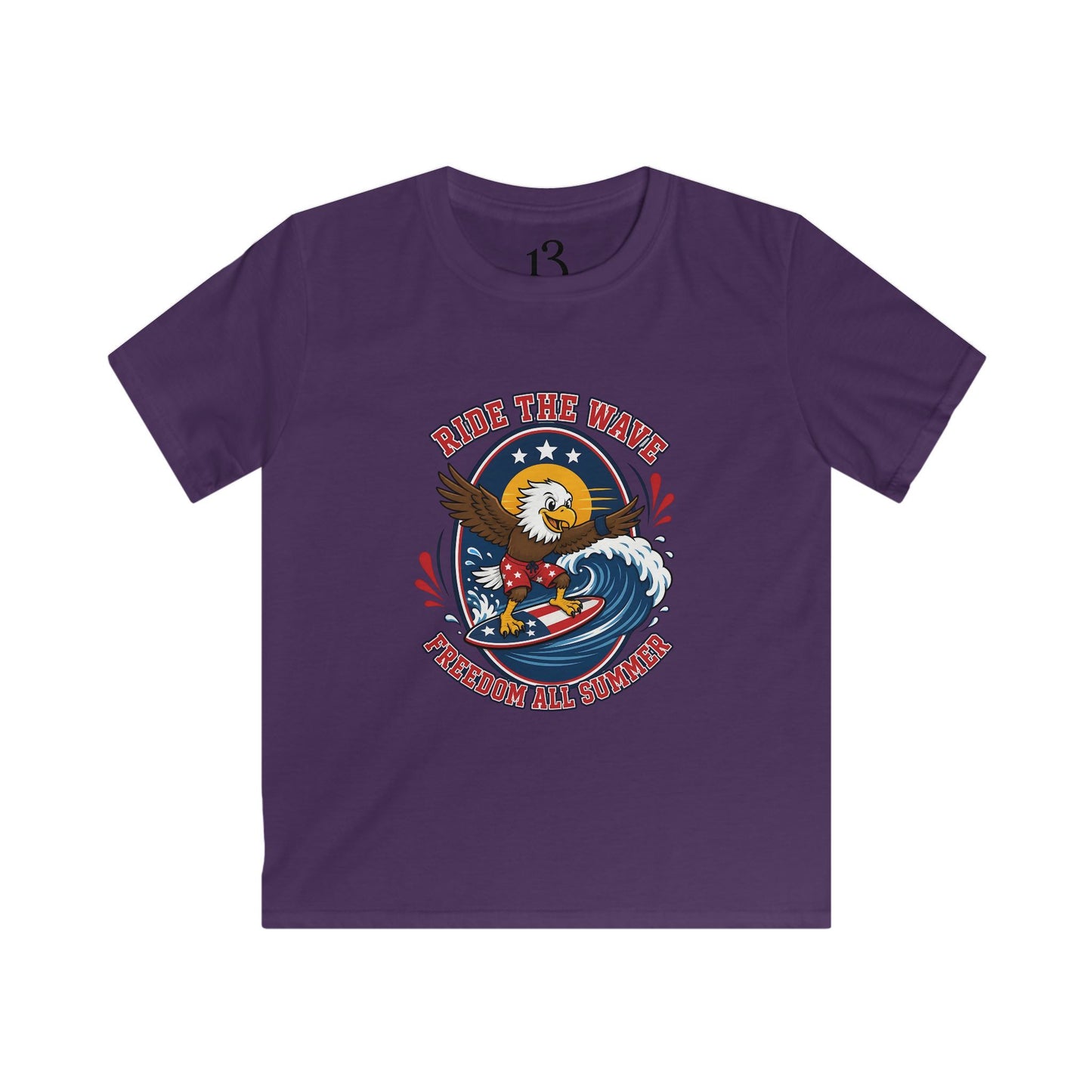Kids T-Shirt — "Ride the Wave" Patriotic Eagle Surf Design