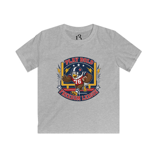 Kids Football Tee — "Play Bold: Freedom League" Retro Mascot Shirt
