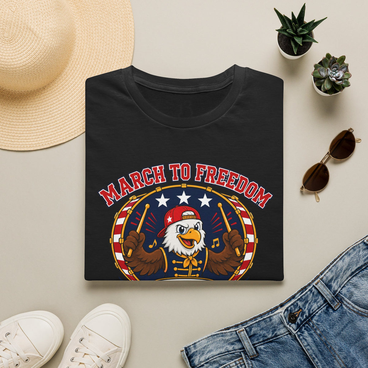 T-Shirt — "March to Freedom" Patriotic Eagle Drumline Tee