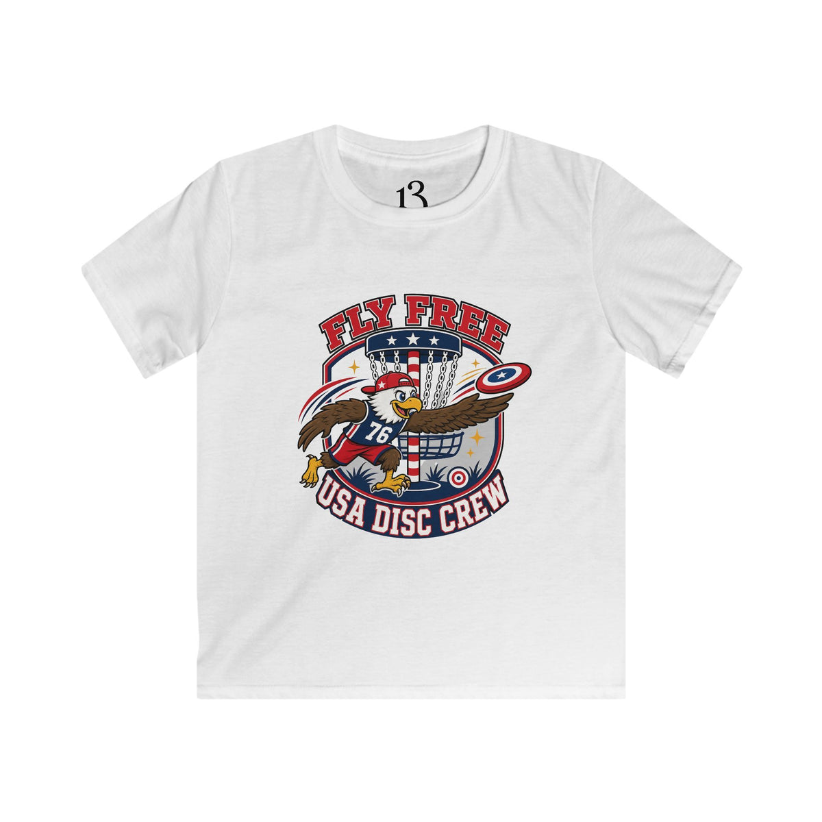Kids Tee — "Fly Free USA Disc Crew" Patriotic Eagle Graphic