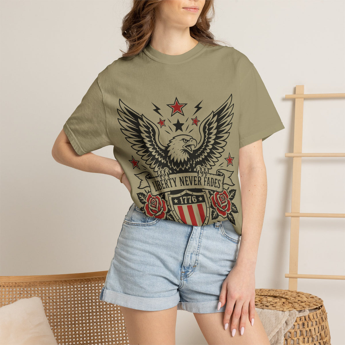 Liberty Never Fades Eagle T-Shirt — Patriotic 1776 Shield Tee