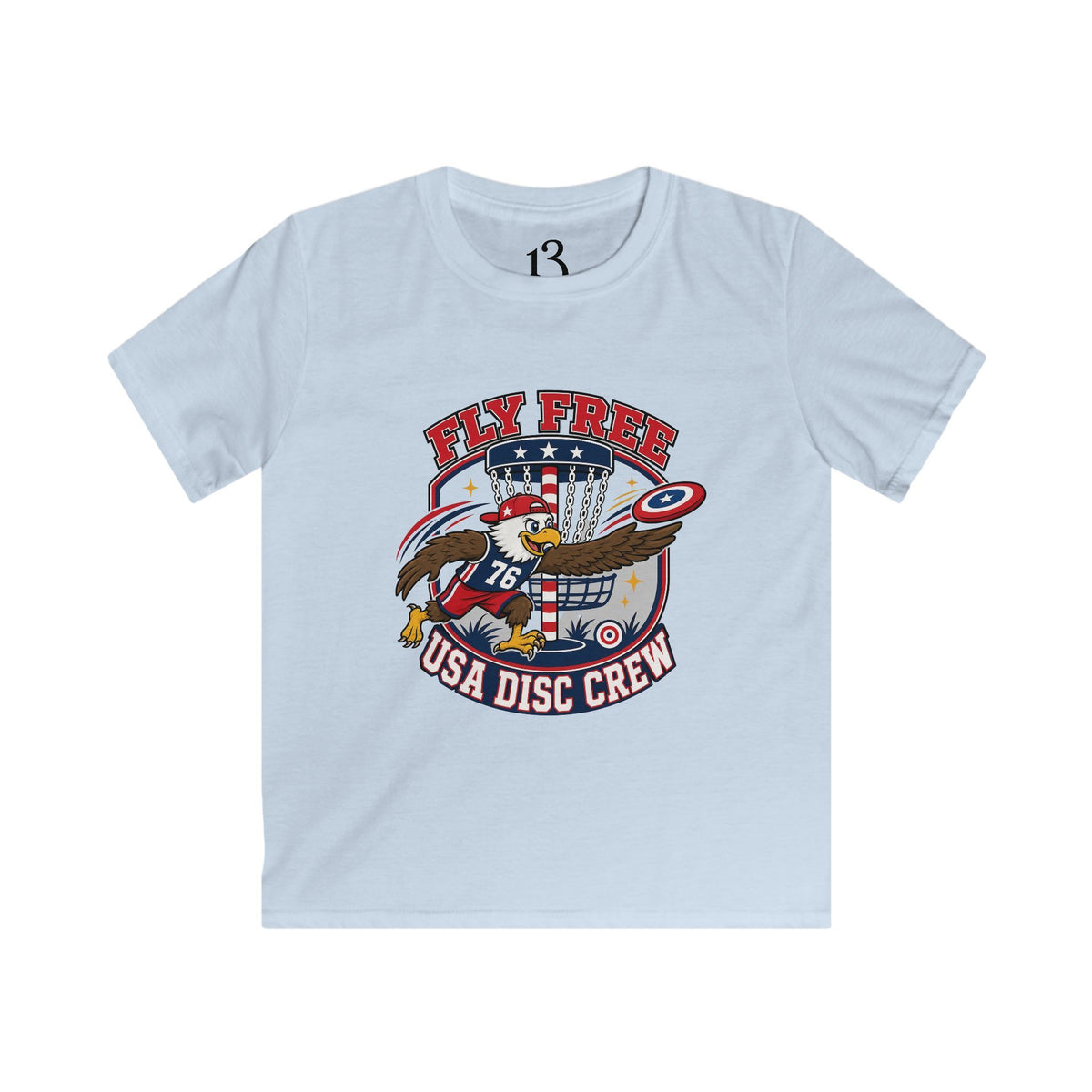 Kids Tee — "Fly Free USA Disc Crew" Patriotic Eagle Graphic
