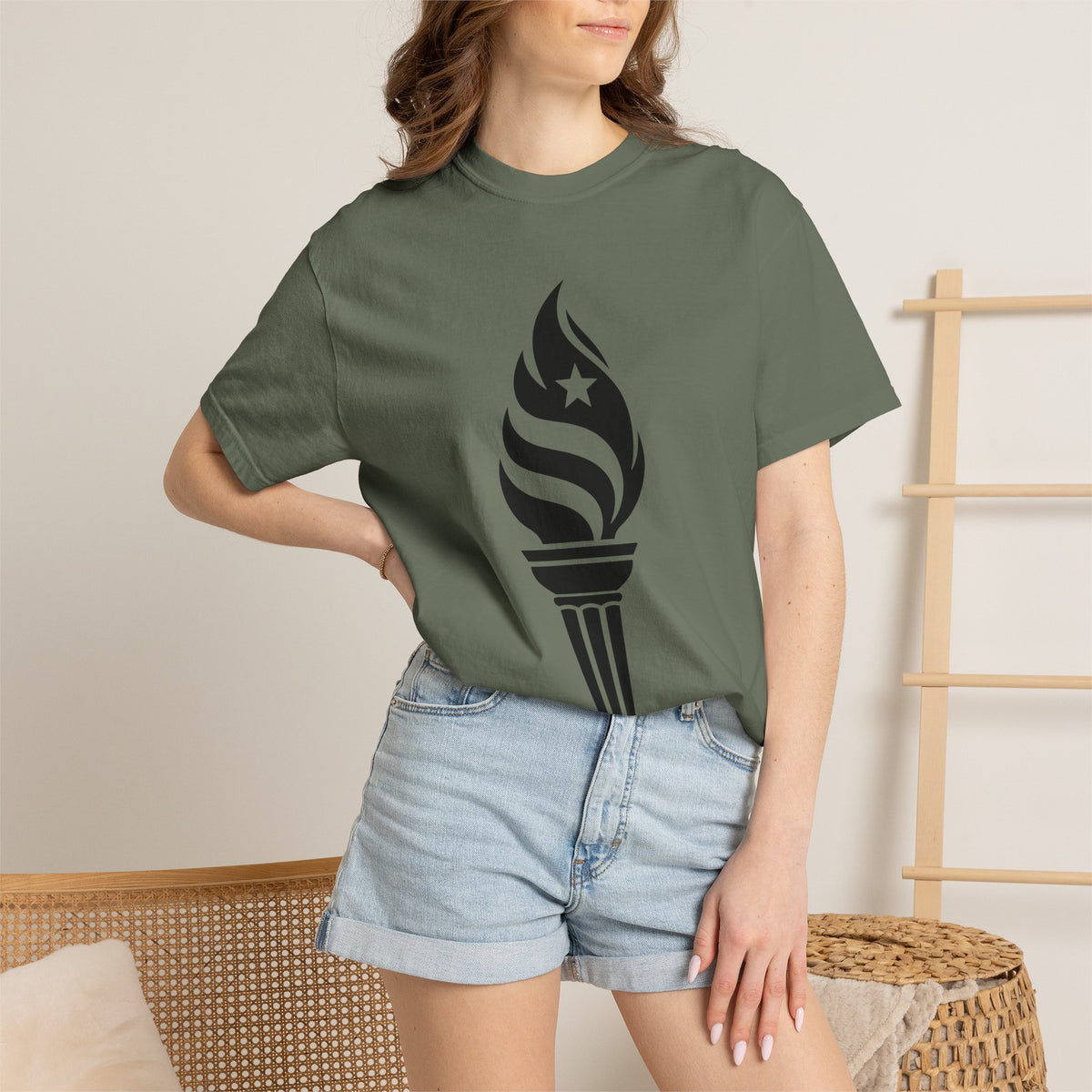 Liberty Torch T-Shirt — Patriotic Flame Tee with Star Emblem