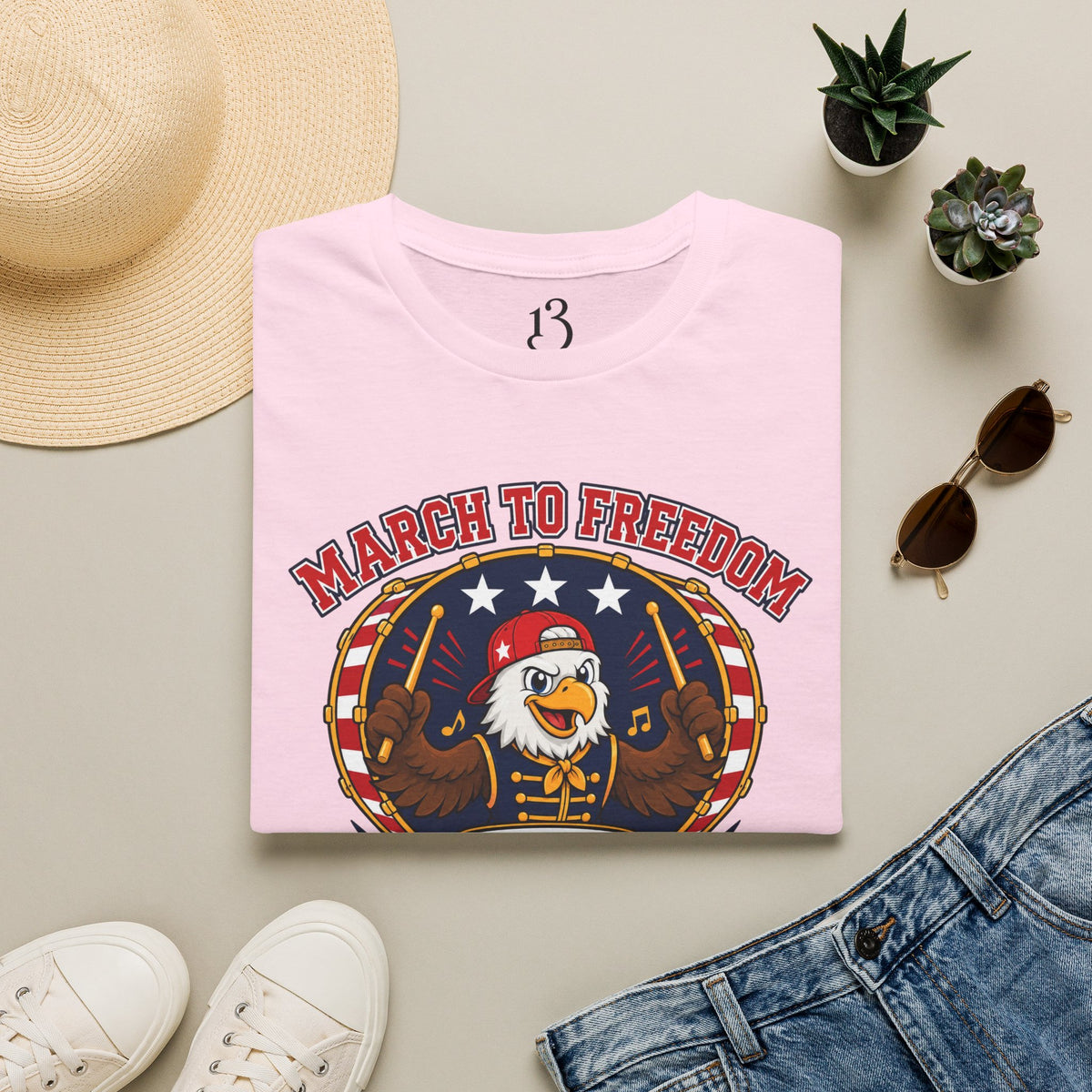 T-Shirt — "March to Freedom" Patriotic Eagle Drumline Tee