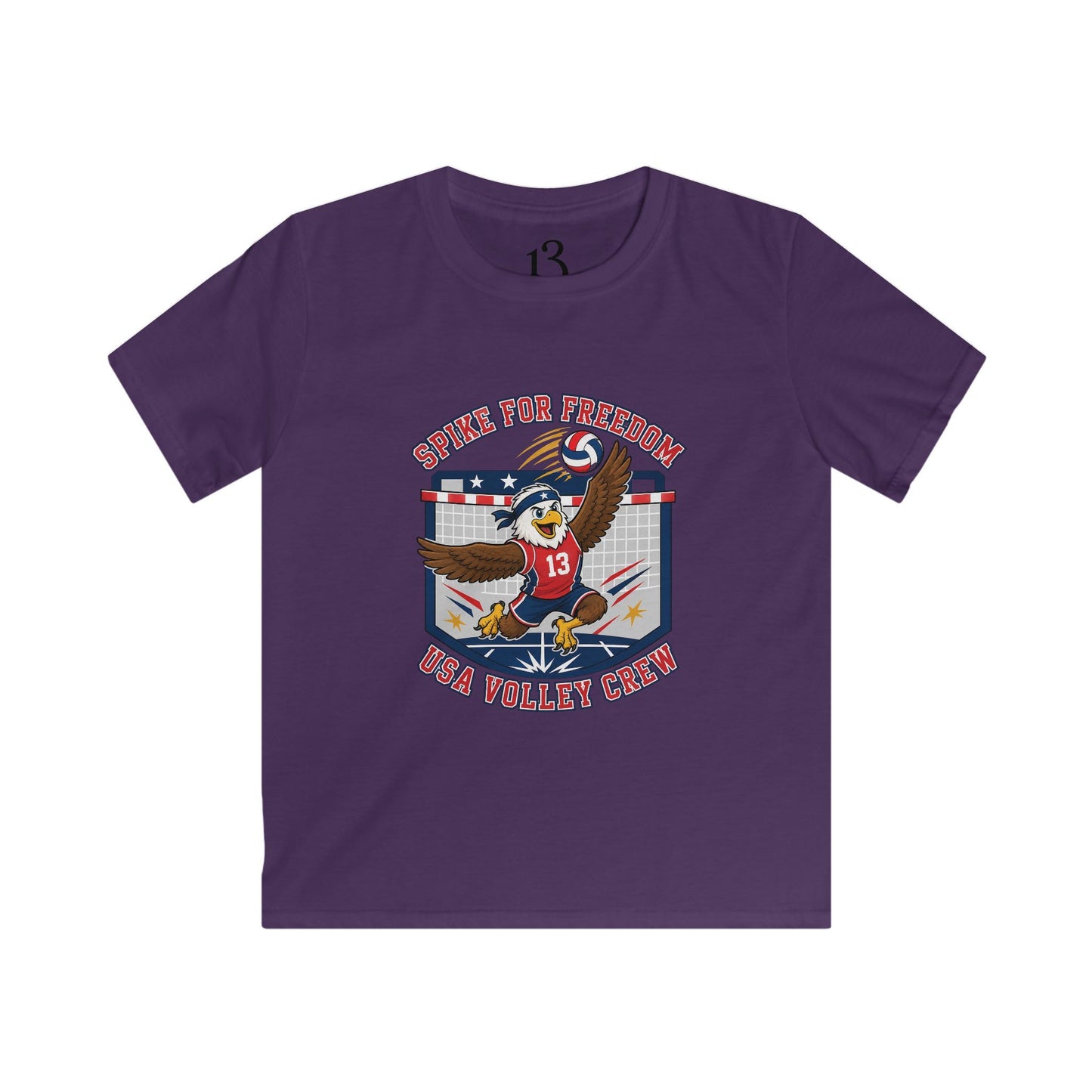 Kids Volleyball T‑Shirt — Eagle Playing Volleyball Graphic (Cheer For Victory)