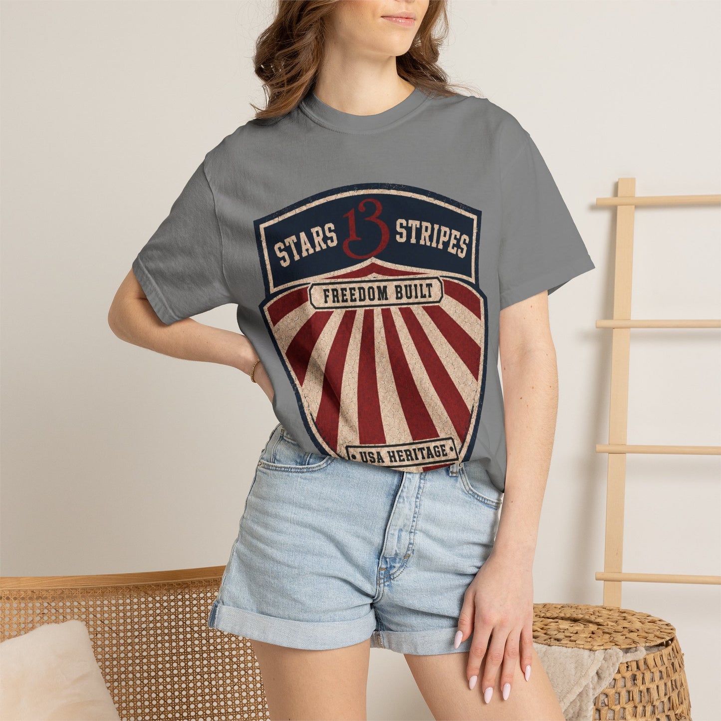Stars13stripeS Shield T-Shirt — Freedom Built USA Heritage Tee