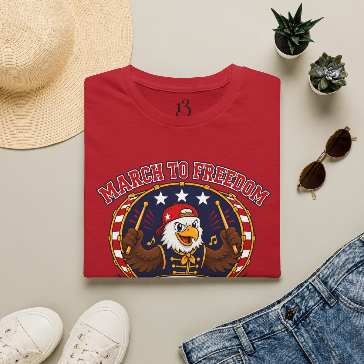 T-Shirt — "March to Freedom" Patriotic Eagle Drumline Tee