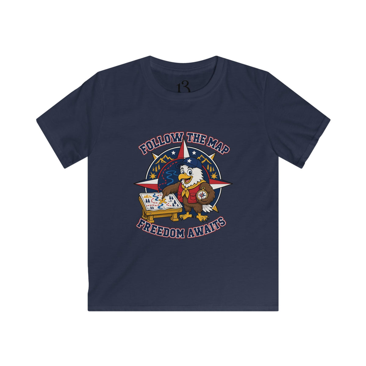Kids Tee – "Follow the Map, Freedom Awaits" Eagle Adventure Graphic