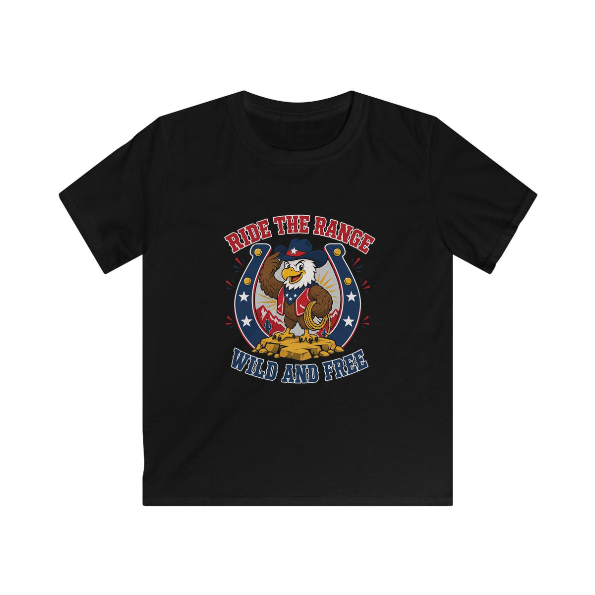 Kids T-Shirt - "Ride the Range Wild and Free" Cowboy Eagle Graphic