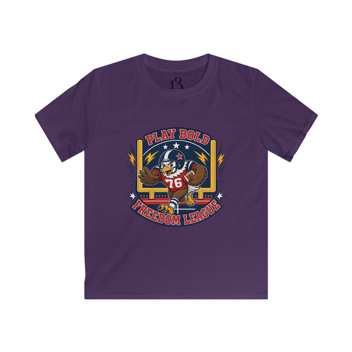 Kids Football Tee — "Play Bold: Freedom League" Retro Mascot Shirt