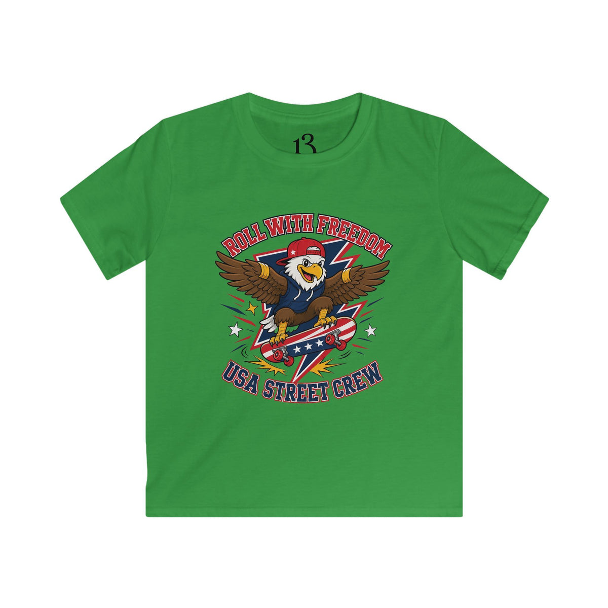 Kids Tee — 'Skate With Freedom' Eagle USA Street Crew Patriotic Skateboard Shirt