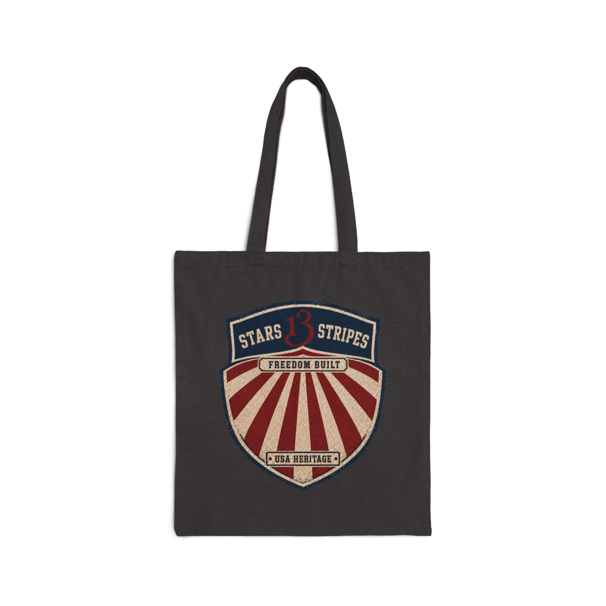 Retro American Shield Tote Bag — "Stars13stripeS" Cotton Canvas Tote
