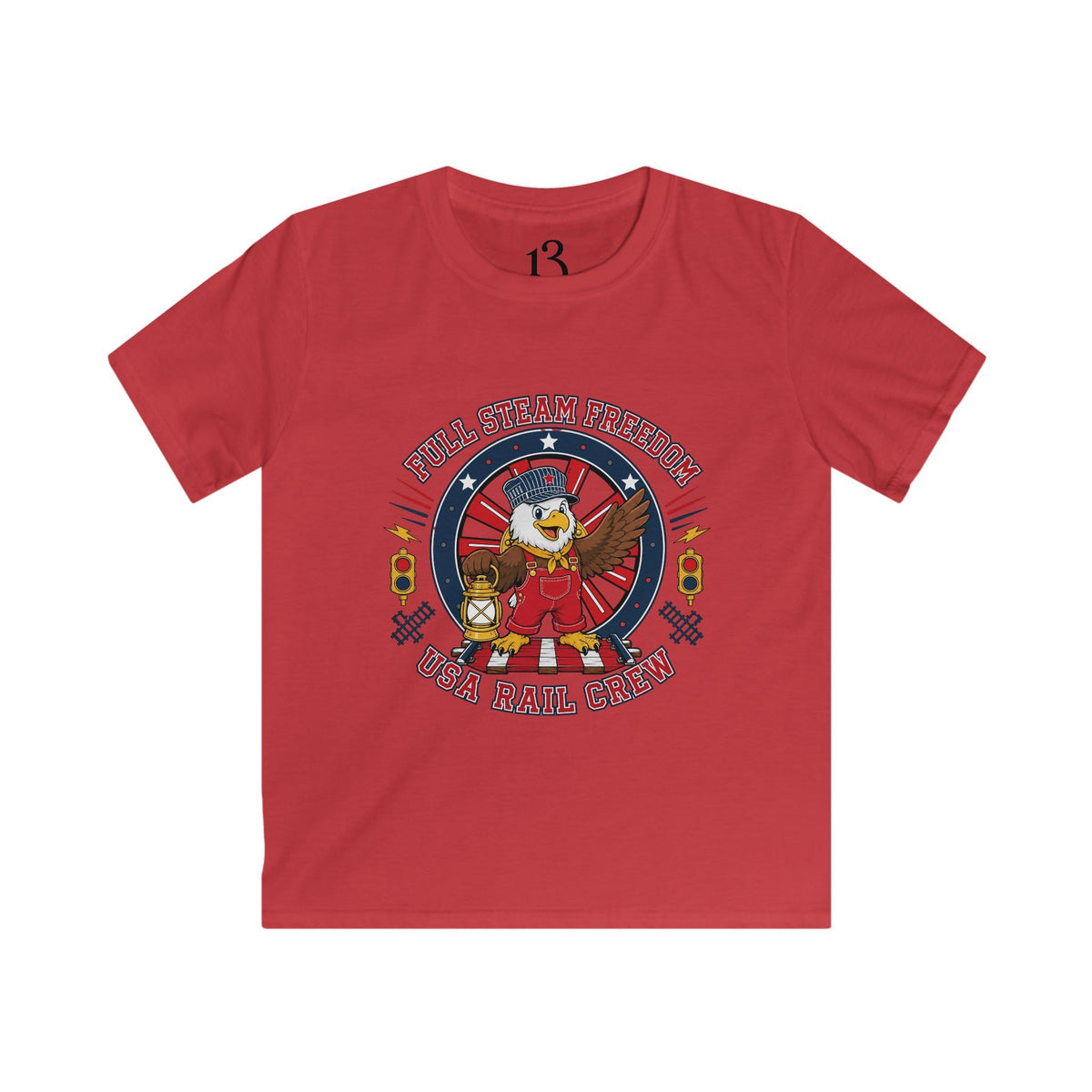 Kids Tee - Patriotic Eagle Engineer "Full Steam Freedom, USA Rail Crew" Railway Graphic