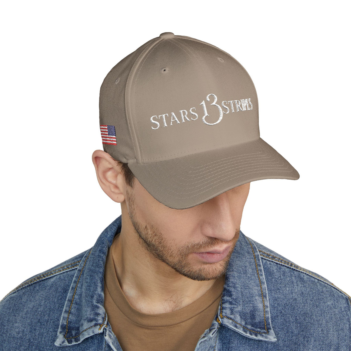 Stars13stripeS Embroidered Enclosed Back Cap White Font
