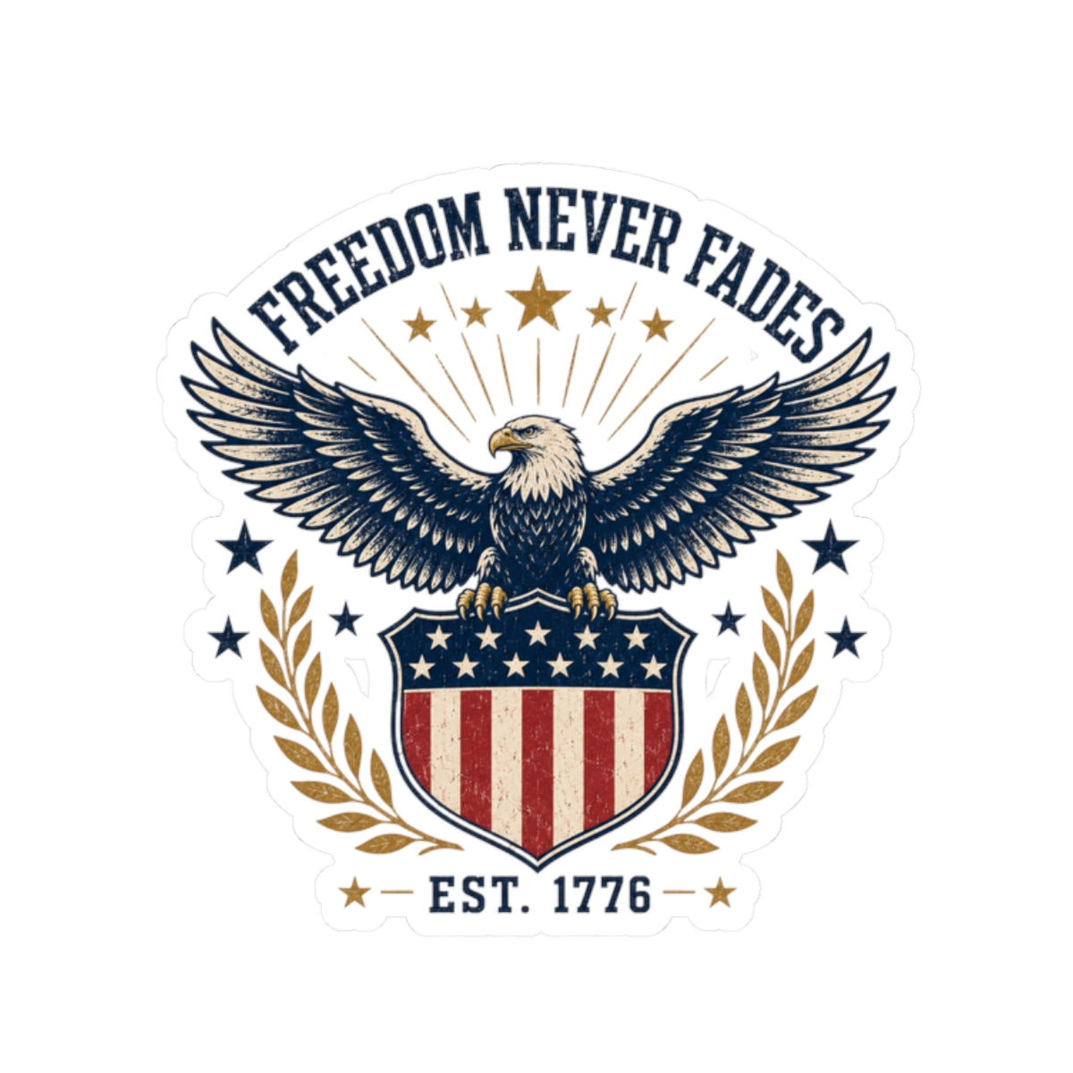 Patriotic Eagle Sticker — "Freedom Never Fades" Kiss-Cut Vinyl (Est. 1776)