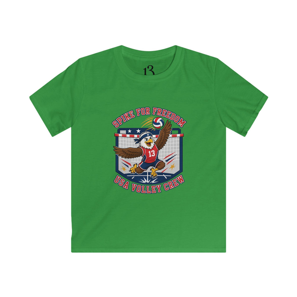 Kids Volleyball T‑Shirt — Eagle Playing Volleyball Graphic (Cheer For Victory)