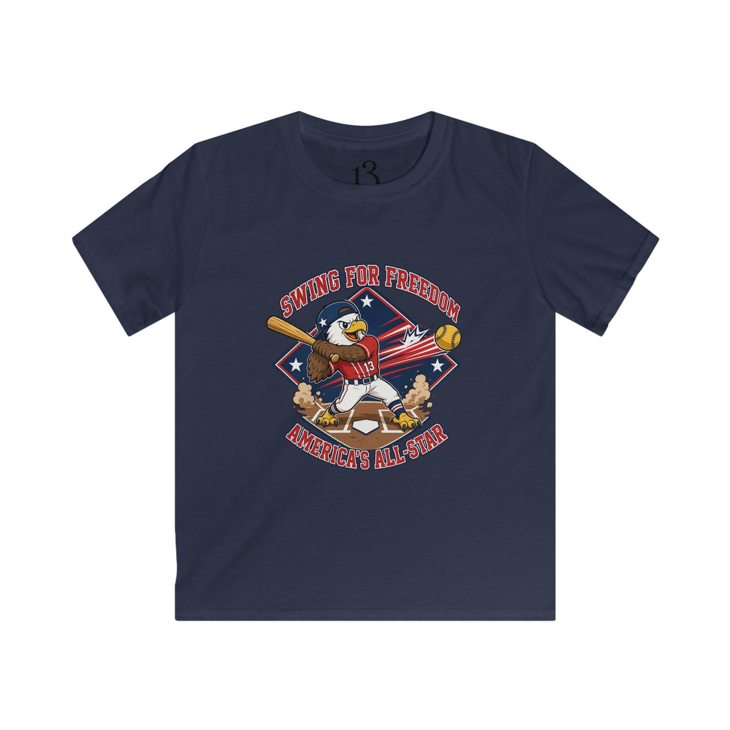 Kids Tee - "Swinging for Freedom" Patriotic Baseball Eagle Design