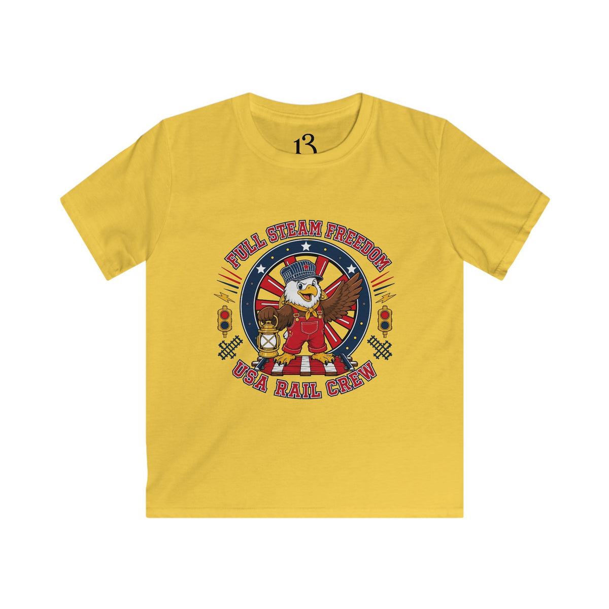 Kids Tee - Patriotic Eagle Engineer "Full Steam Freedom, USA Rail Crew" Railway Graphic