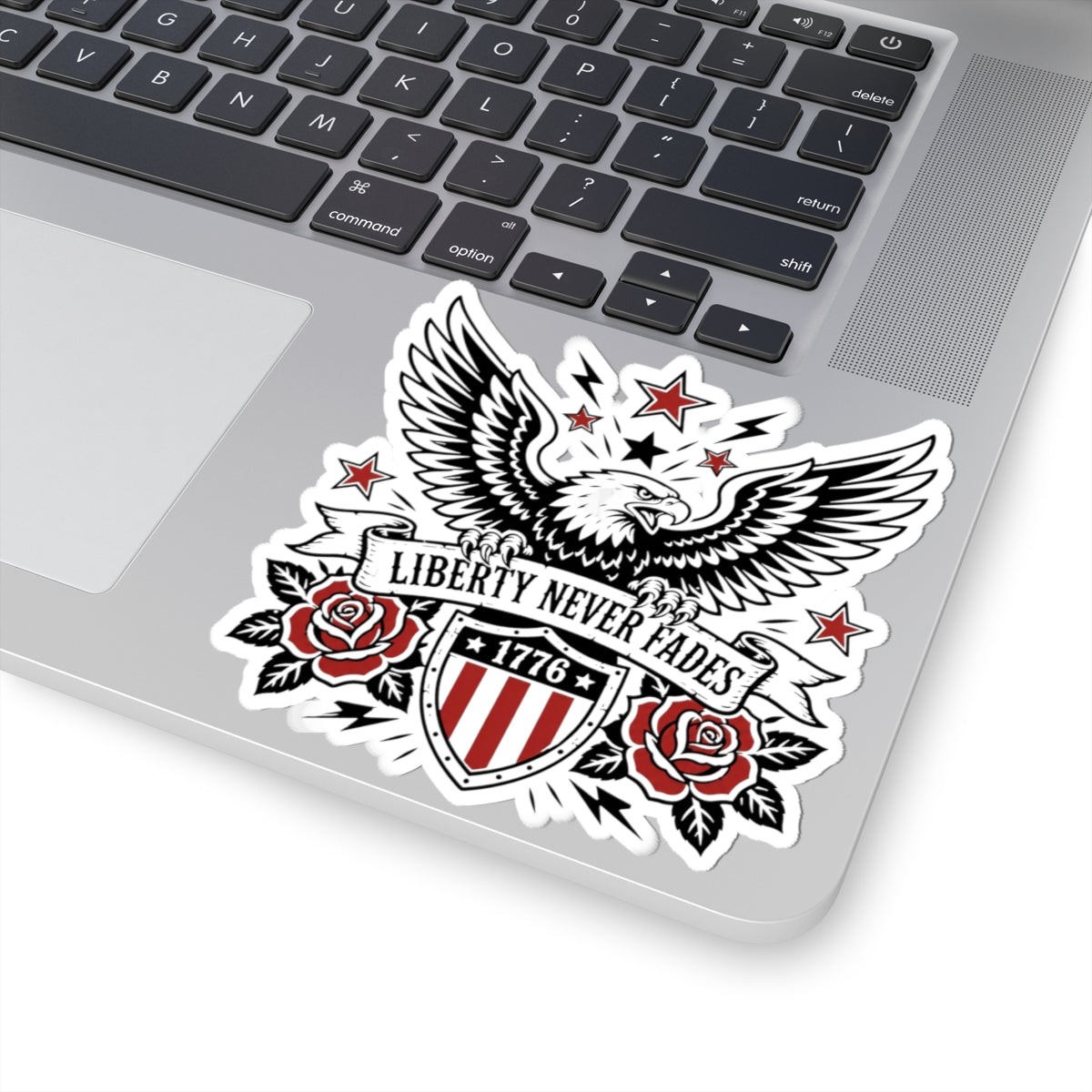 Liberty Never Fades Eagle Sticker — Patriotic 1776 Shield Kiss-Cut Sticker