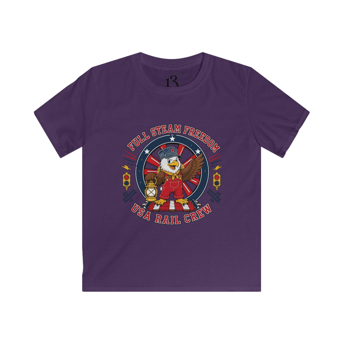 Kids Tee - Patriotic Eagle Engineer "Full Steam Freedom, USA Rail Crew" Railway Graphic