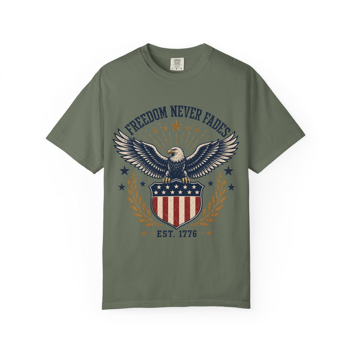 Patriotic Eagle T-Shirt — "Freedom Never Fades" (Est. 1776)