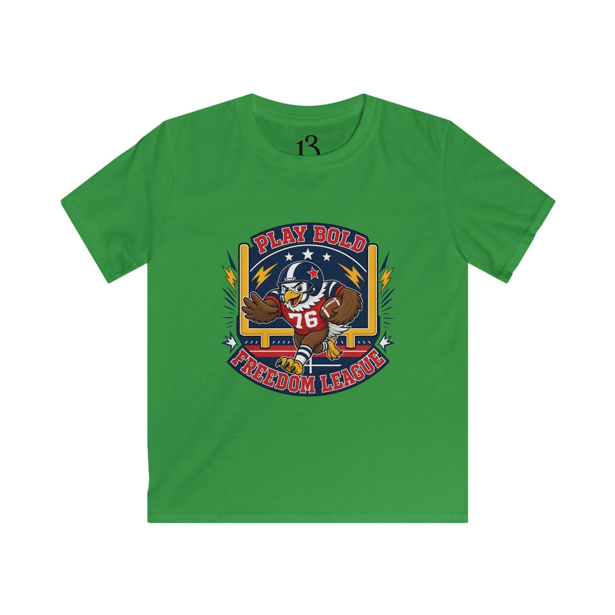 Kids Football Tee — "Play Bold: Freedom League" Retro Mascot Shirt