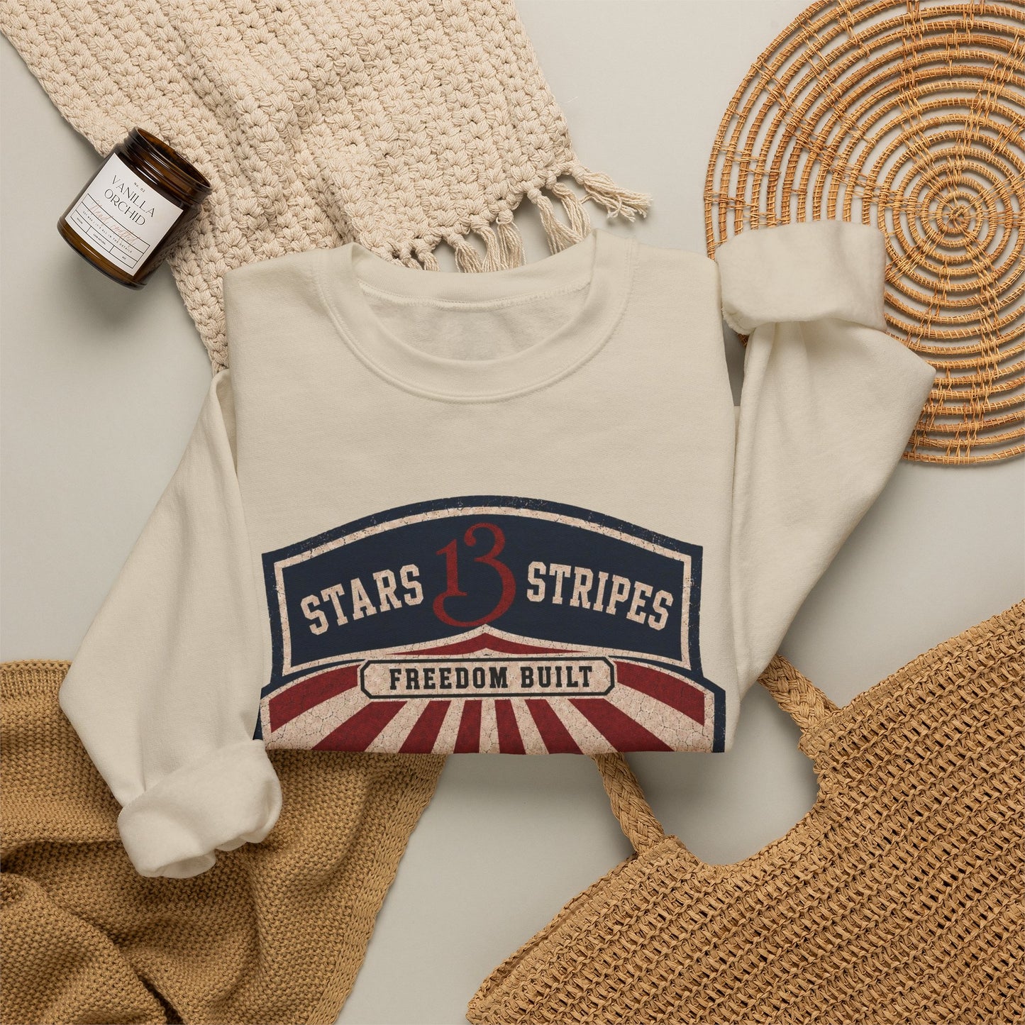 Crewneck Sweatshirt — Vintage 'Stars13stripeS' Patriot Shield