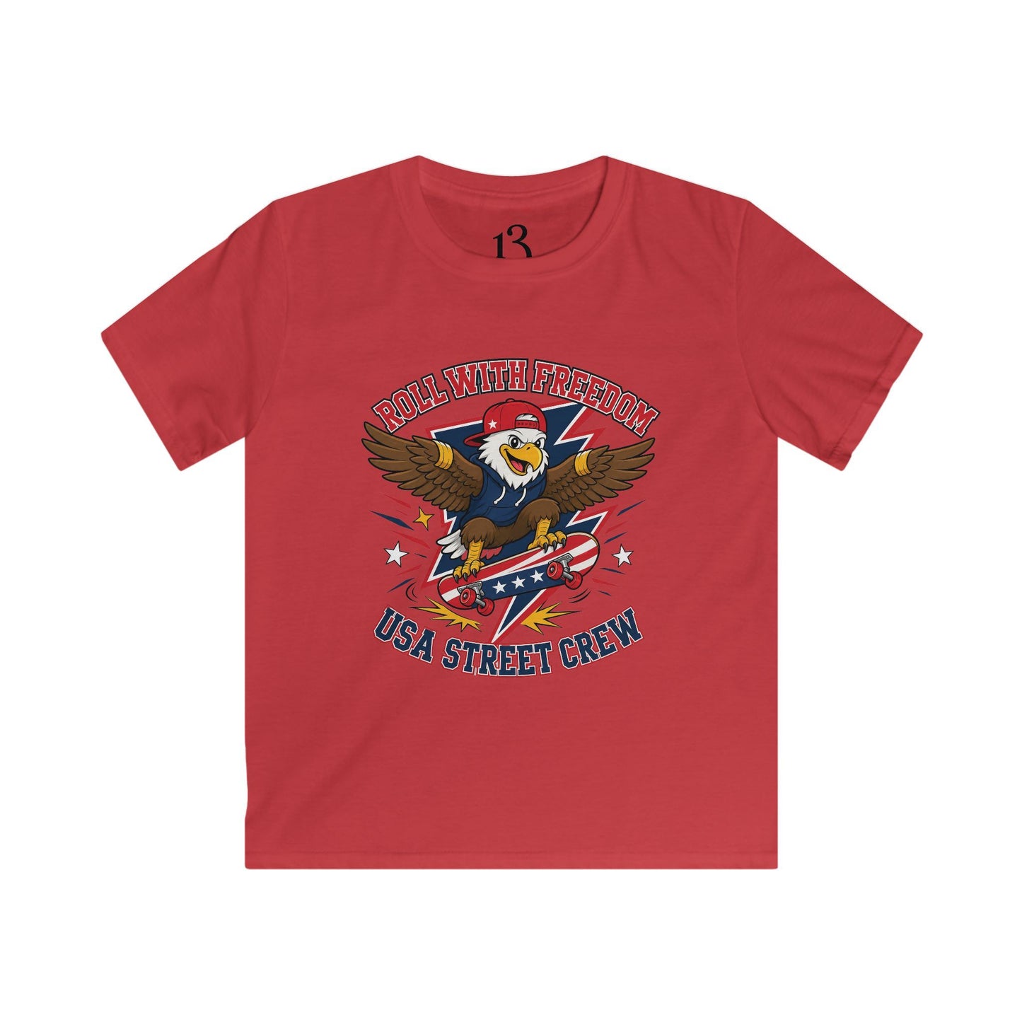 Kids Tee — 'Skate With Freedom' Eagle USA Street Crew Patriotic Skateboard Shirt