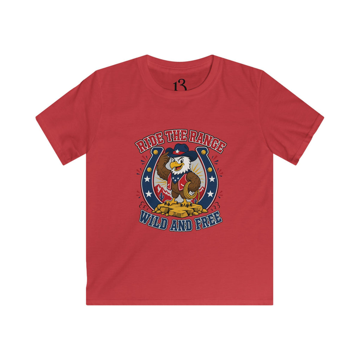 Kids T-Shirt - "Ride the Range Wild and Free" Cowboy Eagle Graphic