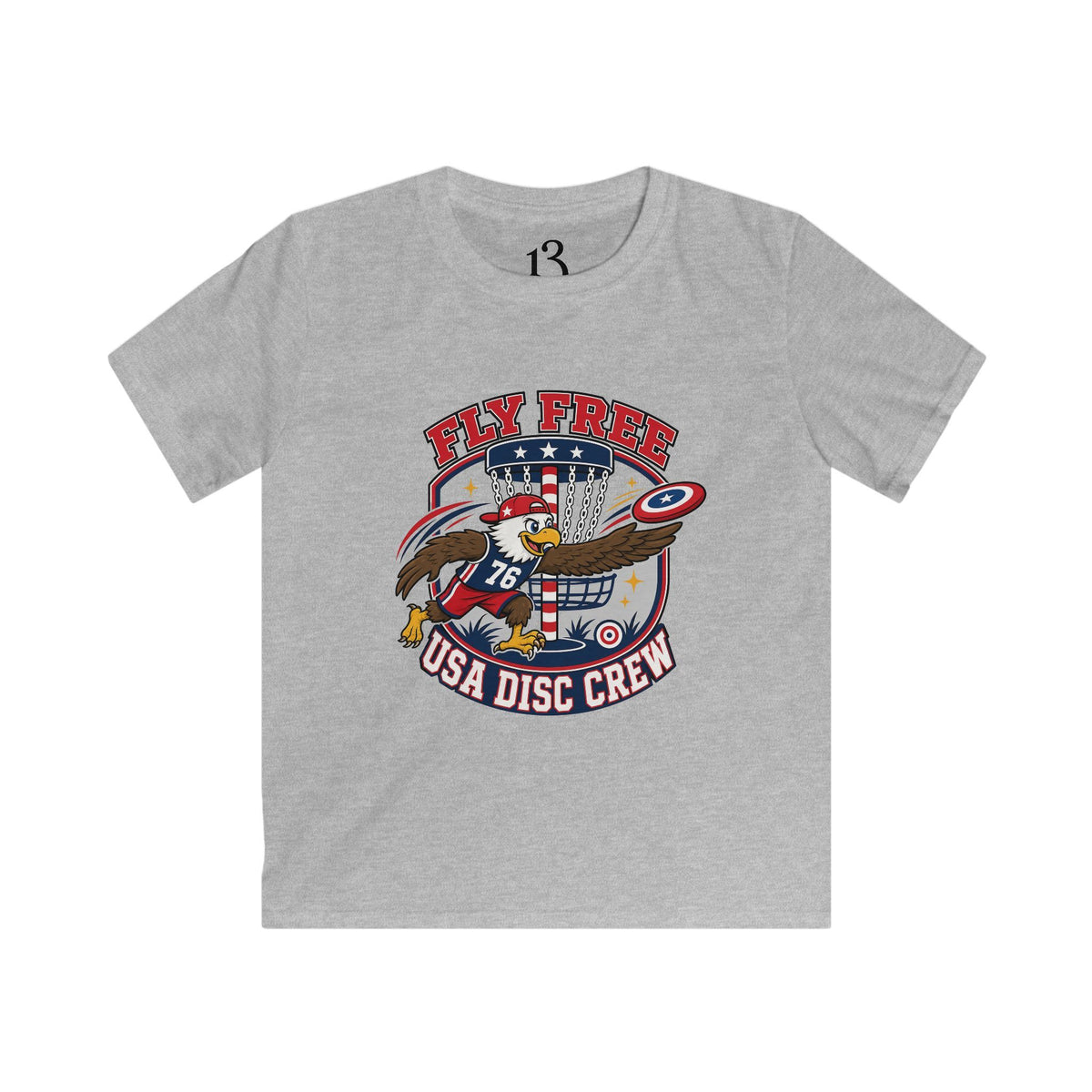 Kids Tee — "Fly Free USA Disc Crew" Patriotic Eagle Graphic