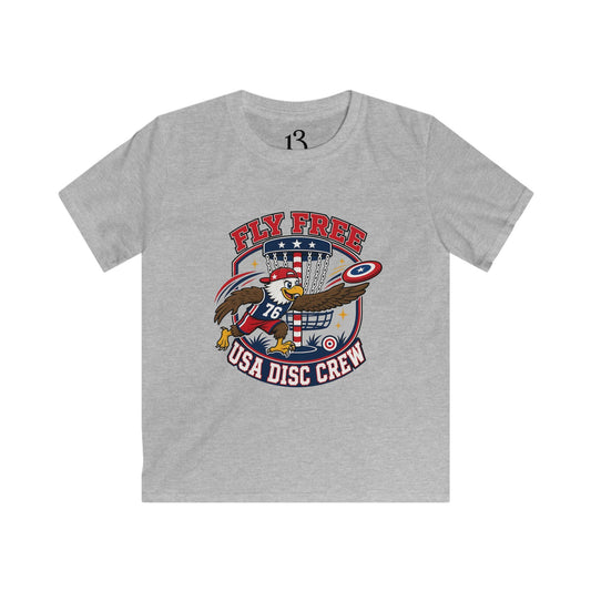 Kids Tee — "Fly Free USA Disc Crew" Patriotic Eagle Graphic