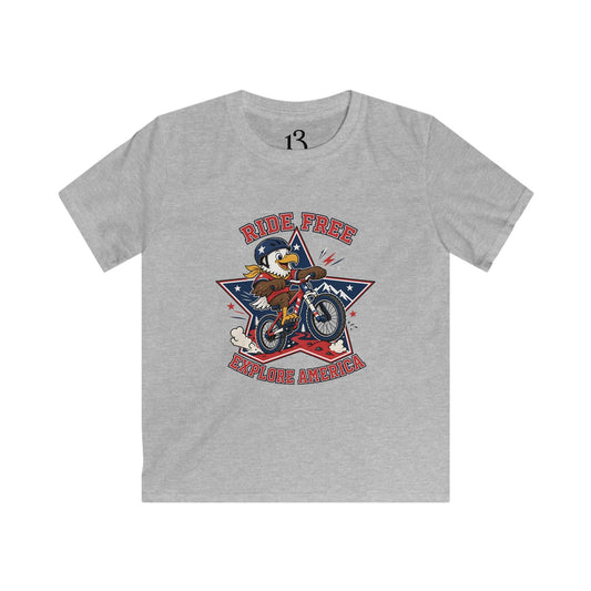 Kids' Bicycle Tee — "Ride Free" Retro Biker Graphic