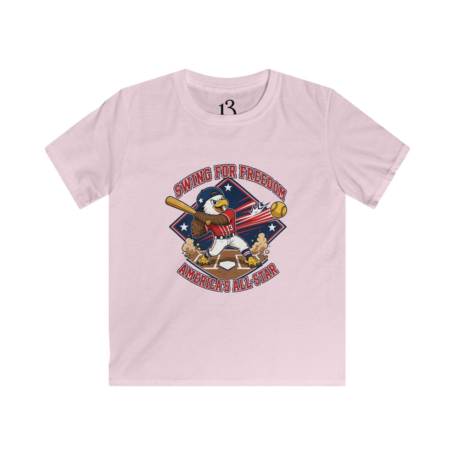 Kids Tee - "Swinging for Freedom" Patriotic Baseball Eagle Design